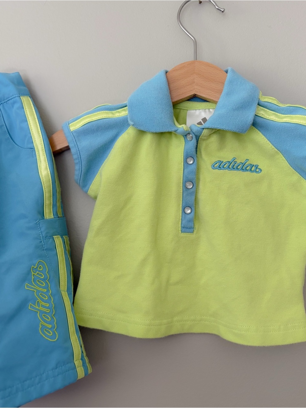 VTG Adidas Kids Lime & Light Blue Polo Top
